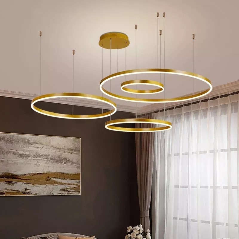 Lampu Gantung Hias Dekorasi Rumah Minimalis Gold Premium Chandelier 4 Ring