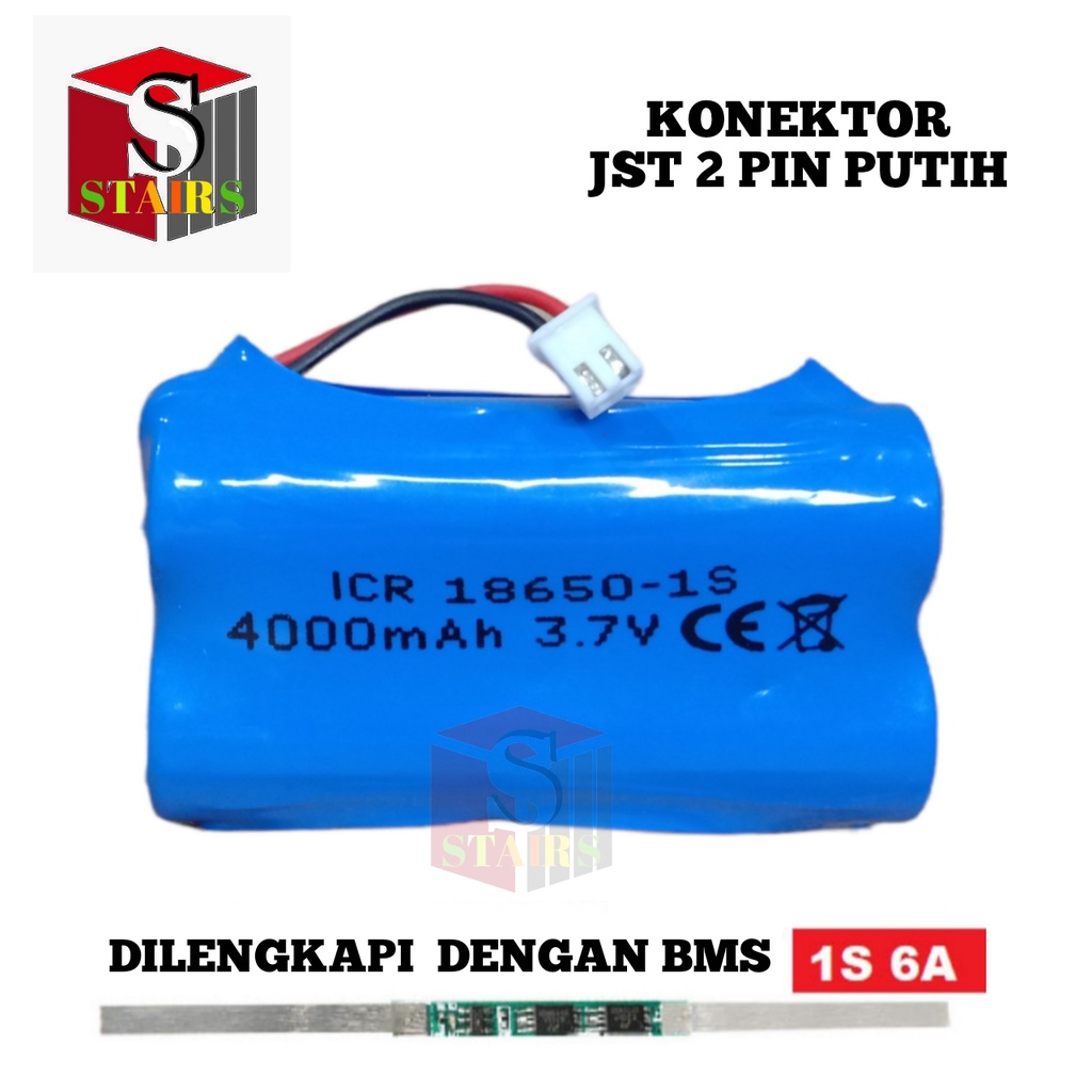 Btarai RC/ Baterai Speaker Bluetooth &amp; Elektronik Lainnya 2X 18650-1S 4000mAh 3.7V Protektor BMS 6A Konektor JST 2 PIN PUTIH