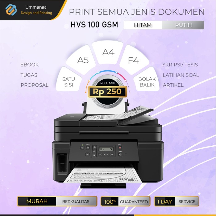

Cetak Dokumen / Print Hitam Putih A5 B5 A4 F4 100 Gsm