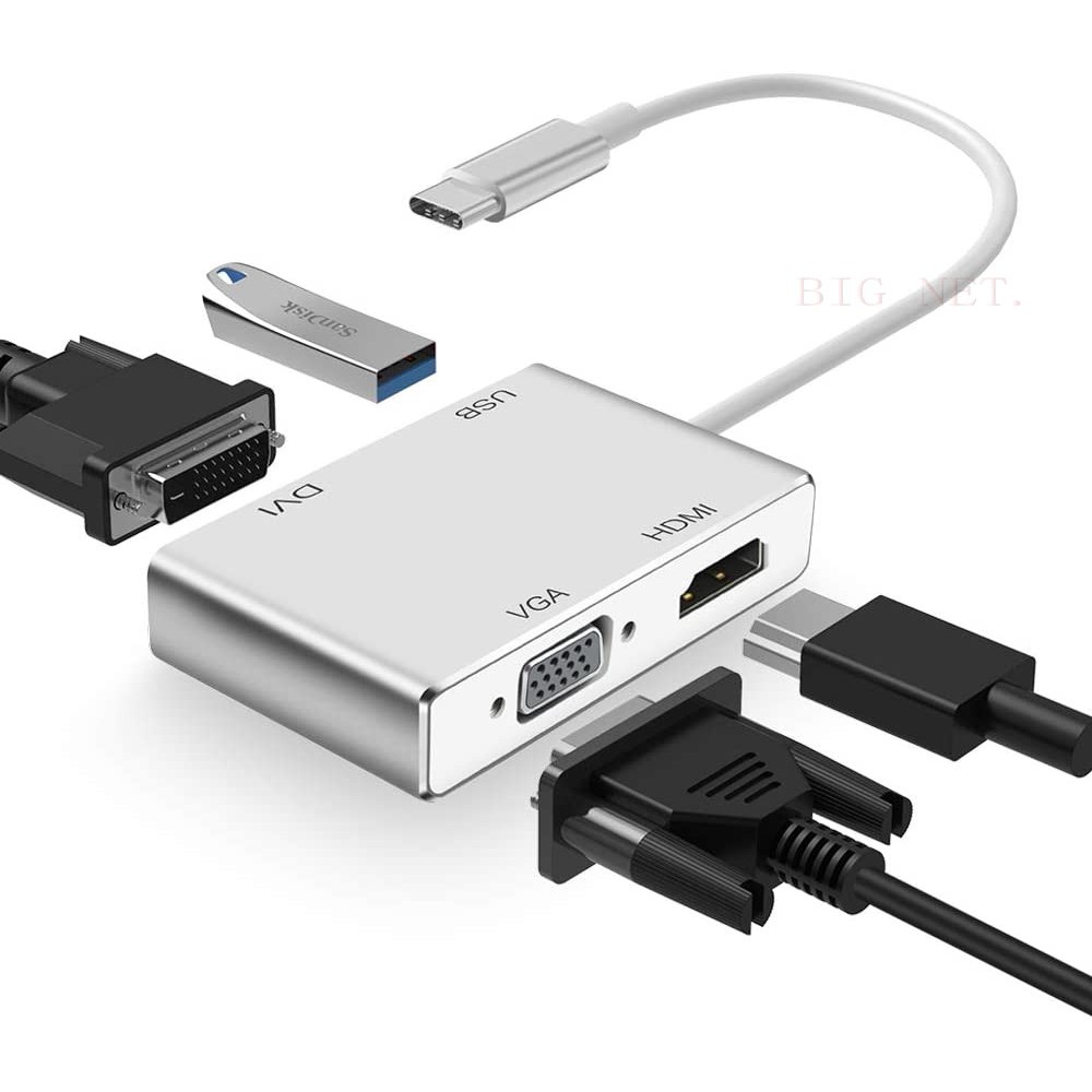 TYPE-C (USB C) To HDTV(HDmi)+USB 3.0+VGA+DVI Converter Adapter 4in1