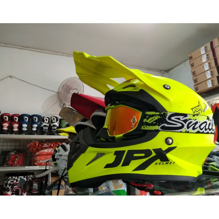 Helm cross Jpx Fox 1 Dengan kacamata cross Karbon Snail kaca219
