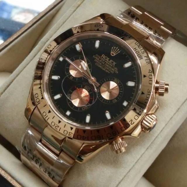 Jam Tangan Keren Rolex Daytona Rosegold Black Super Premium Best Version Clone Japan