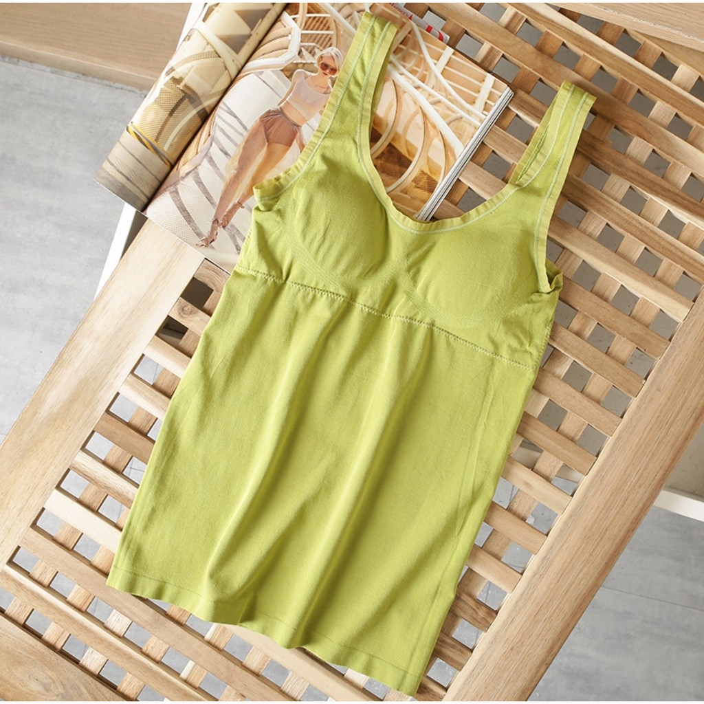 Tank top Wanita Kaos Dalam Wanita Dengan Cup Bra Atasan Bahan Rajut-hijau