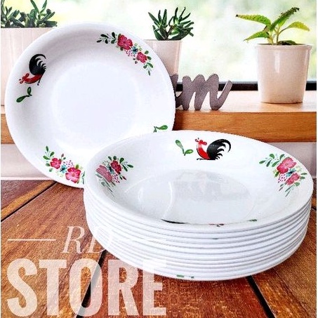 PROMO 12.PCS PIRING MAKAN CEKUNG MOTIF ROSE MELAMINE