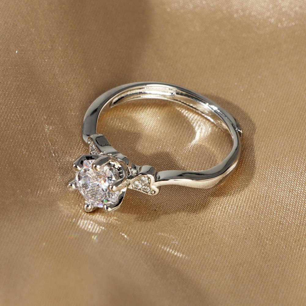 R-flower Diamond Ring Shiny D Color Cincin Terbuka Pasangan Pernikahan