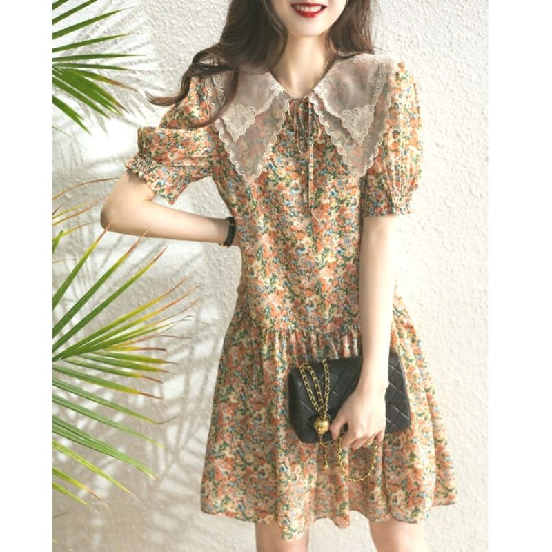 MDLV ~ 1954# Meryna Drop Waist Dress Yellow Flower Dress Premium Fashion Import