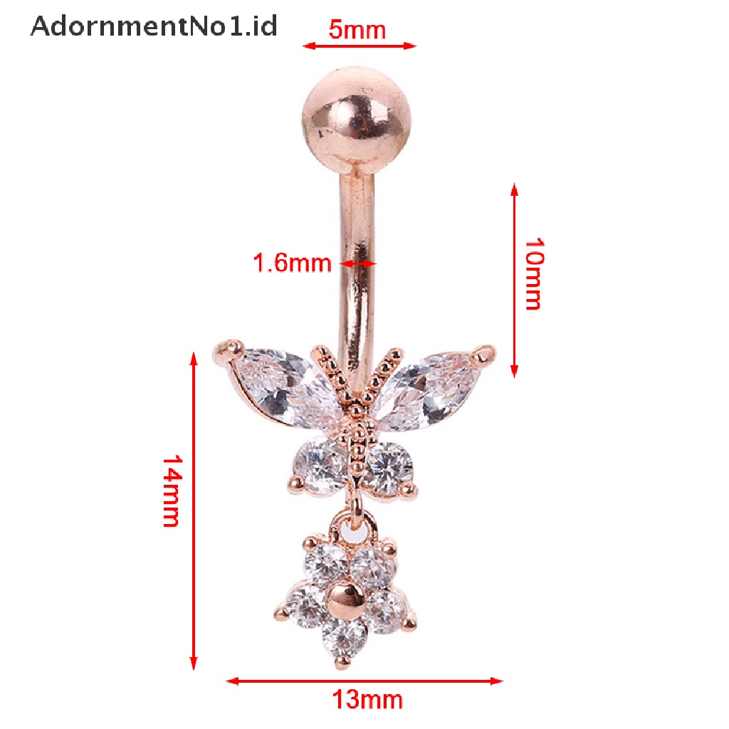 (AdornmentNo1) Cincin Tindik Pusar Bahan Surgical Steel Desain Kupu-Kupu Hias Zircon Untuk Wanita