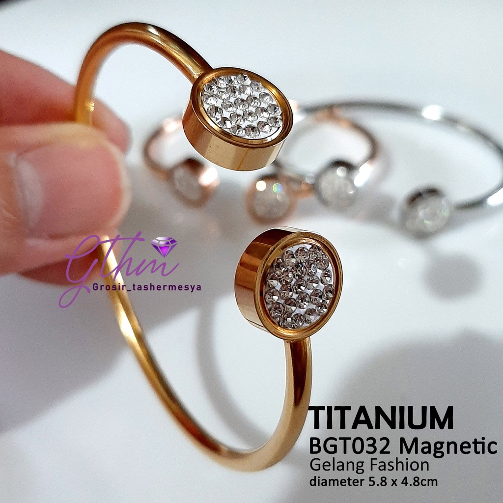 gelang tangan wanita Titanium BVL Diamond Perhiasan Fashion import Premium Anti Karat Model Cuff Simple BGT029-GOLD MAGNET