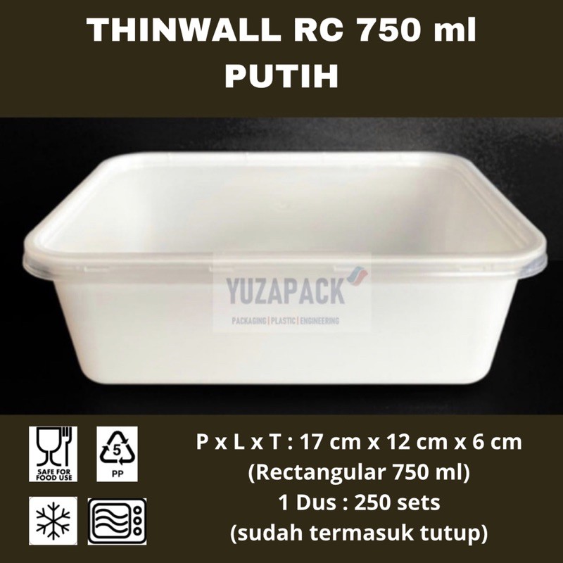 Thinwall Rectangular 750 ml Putih Take Away Box Plastics Microwave