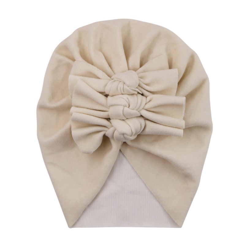 T-87 NEW Turban / topi anak bayi motif tiga pita kualitas premium-2.Putih tulang