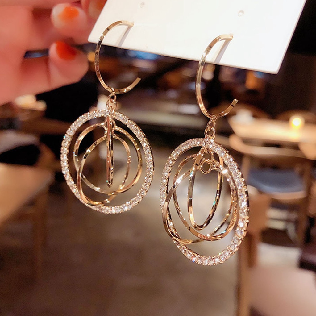 Hu Hu Hu Hu Hu Alat Bantu Pasang Kacamata♡ 1 Pasang Anting Hoop Berlian Imitasi Bentuk Bulat Geometris Untuk Hadiah Pernikahan