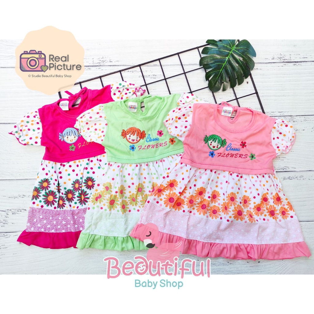 Dress Bayi Perempuan Motif Classic Flowers / Rok Baju Bayi Perempuan  Merk Fauzan / Baby.ou