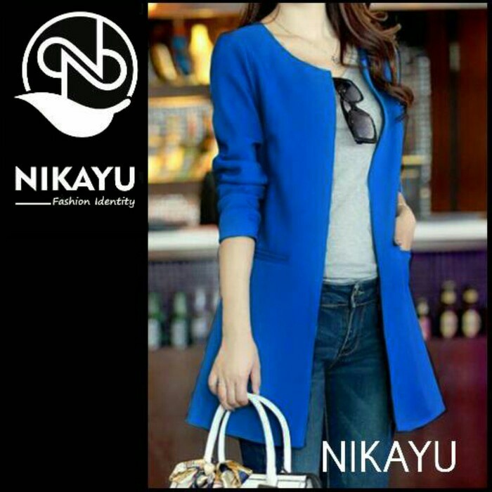 Wanita-Blazer- Blazer Blue Women - Jas Wanita Formal Santai Casual Biru Panjang -Blazer-Wanita.