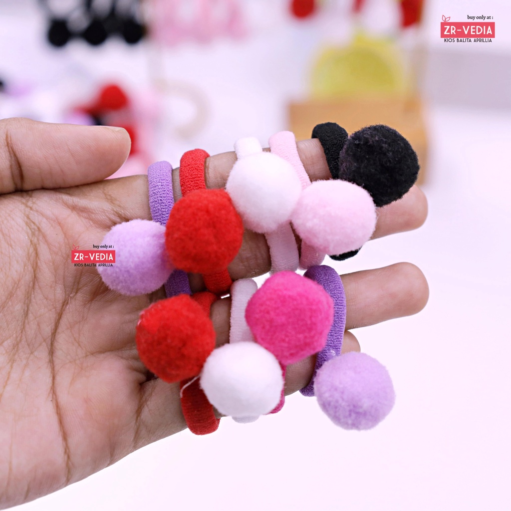 (ISI 2-4 PCS) Ikat Rambut Pom Pom Rainbow / Aksesoris Rambut Kunciran Anak Perempuan Karet Lucu Mainan Anak ZR Vedia