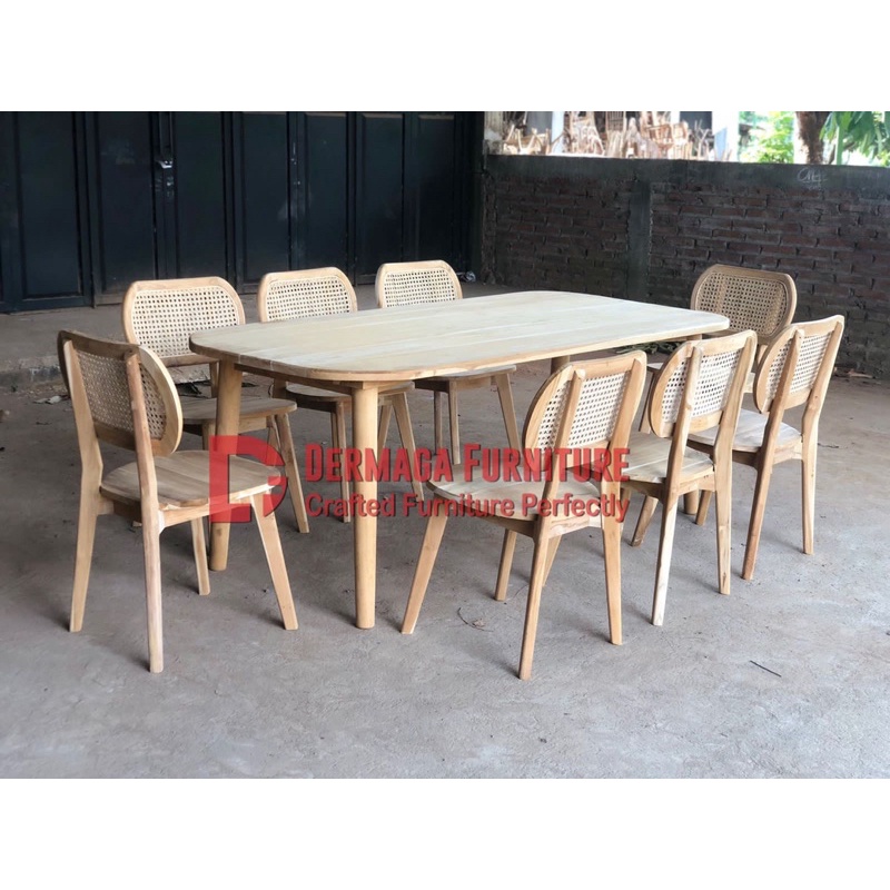 PRE ORDER SET OVAL RADIO ROTAN 1 MEJA 8 KURSI KAYU JATI KURSI TAMU KURSI MAKAN DEKORASI PELAMINAN DE