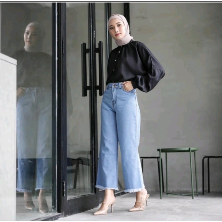 HIGHT WAIST KULOT JEANS WANITA