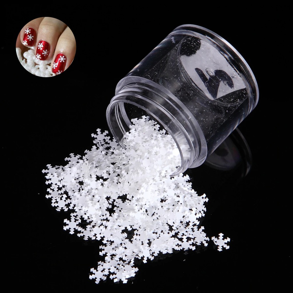 

Monja 5 Mm Putih Kepingan Salju Natal Nail Stiker Seni Dekorasi Gel Lem Transfer Snow Flake Decal
