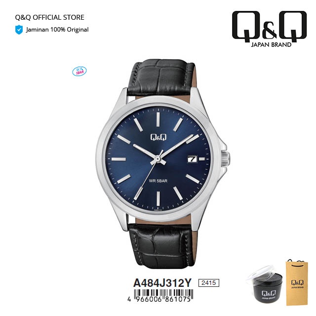 Q&Q QnQ QQ Original Jam Tangan Pria Analog Leather Kulit - A484 A484J Water Resist 5 BAR-3