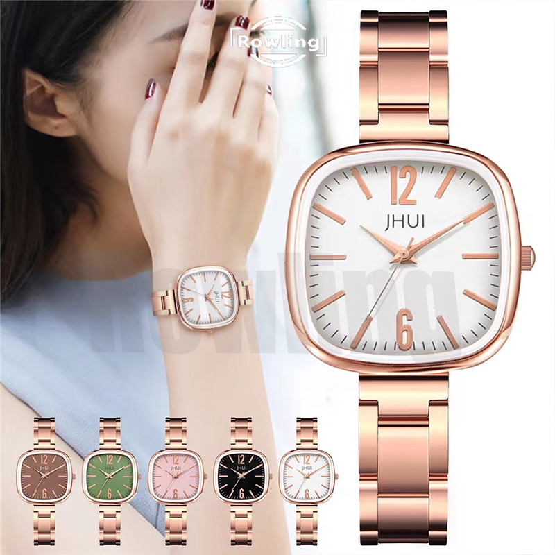 Rowling (Jam-56) Jam Tangan Wanita Kotak JHUI Stainless Jam Tangan Wanita Quartz dengan Strap Stainless Steel Import TANPA ACCESORIS