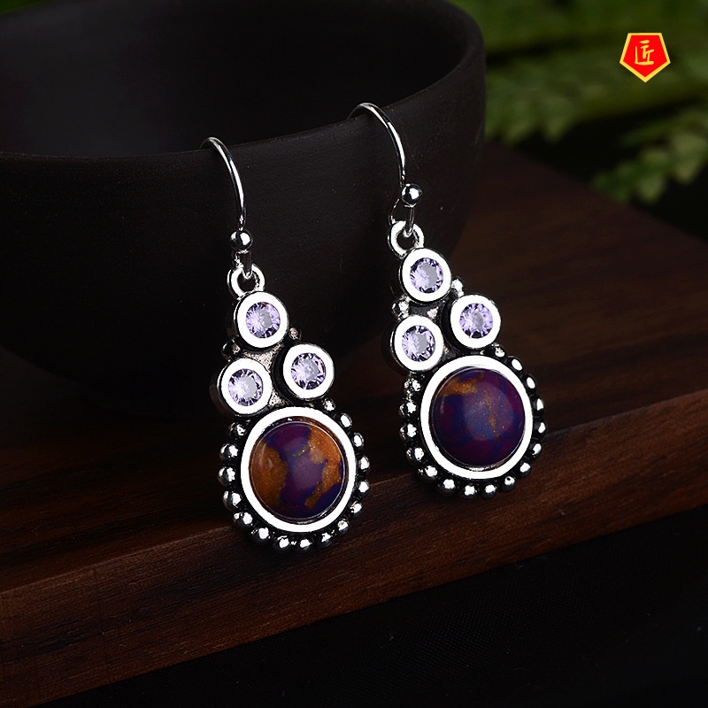 [Ready Stock]Vintage S925 Silver Charoite Earrings