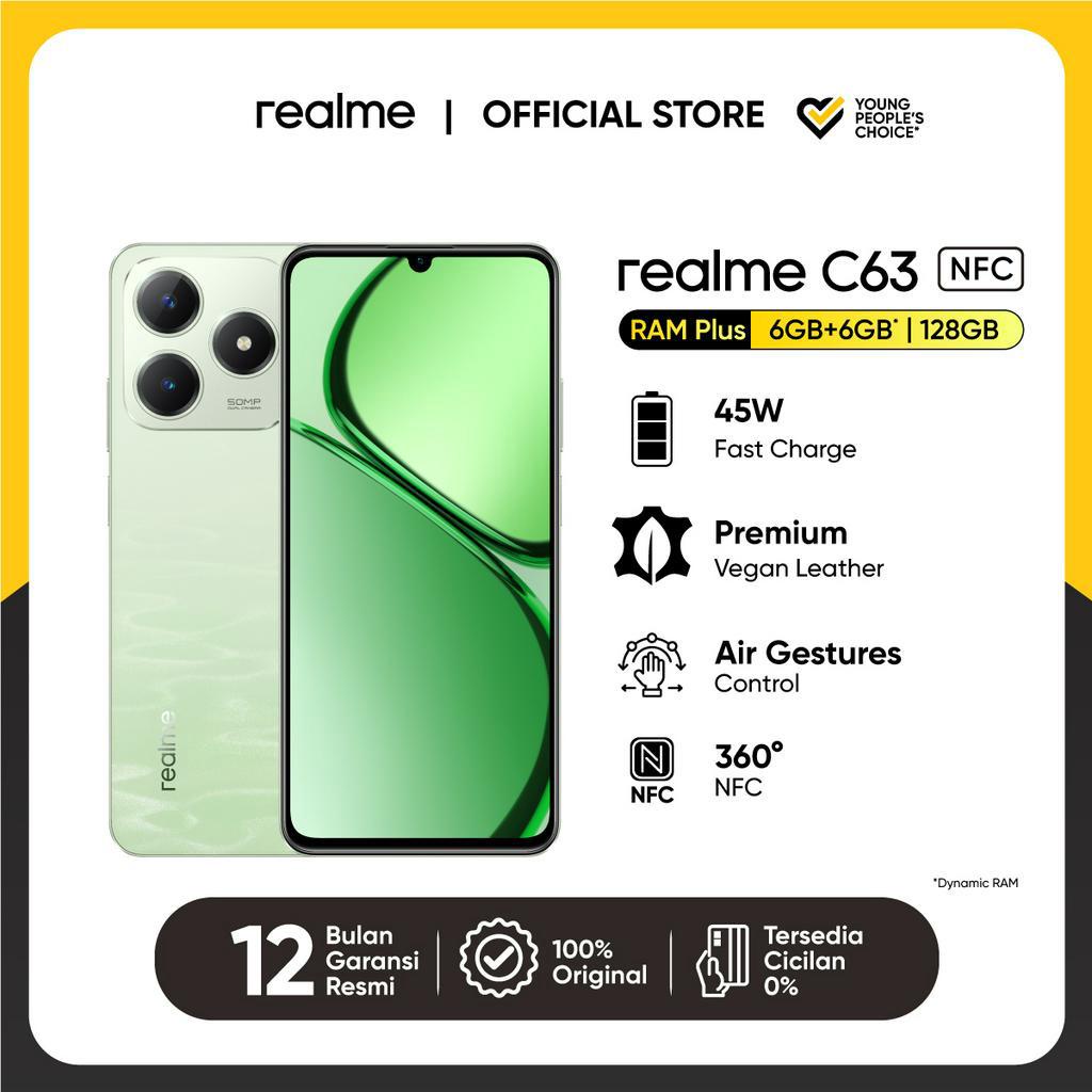 realme C63 6GB+6GB*|128GB (45W Fast Charge | Air Gestures Control | TÜV Certification | 7.74mm Ultra Slim | NFC)-Jade Green