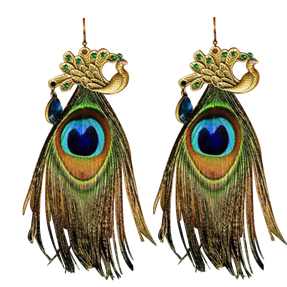 Hu Hu Hu Hu Hu Alat Bantu Pasang Kacamata♡ 1pc Anting Kait Gantung Statement Wanita Desain Bulu Merak Gaya Bohemian Menarik Untuk Hadiah