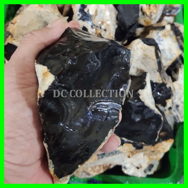 BAHAN BATU AKIK NATURAL YAMAN WULUNG - KECUBUNG API HITAM PEKAT DISENTER MERAH