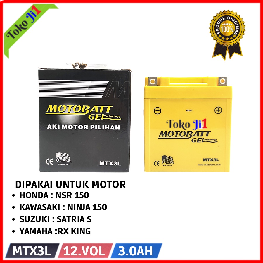 Motobatt Aki Kering Gel MTX3L - 3Ah Nsr 150 Ninja 150 Rxking Rxking New Satria S (Kick Starter)