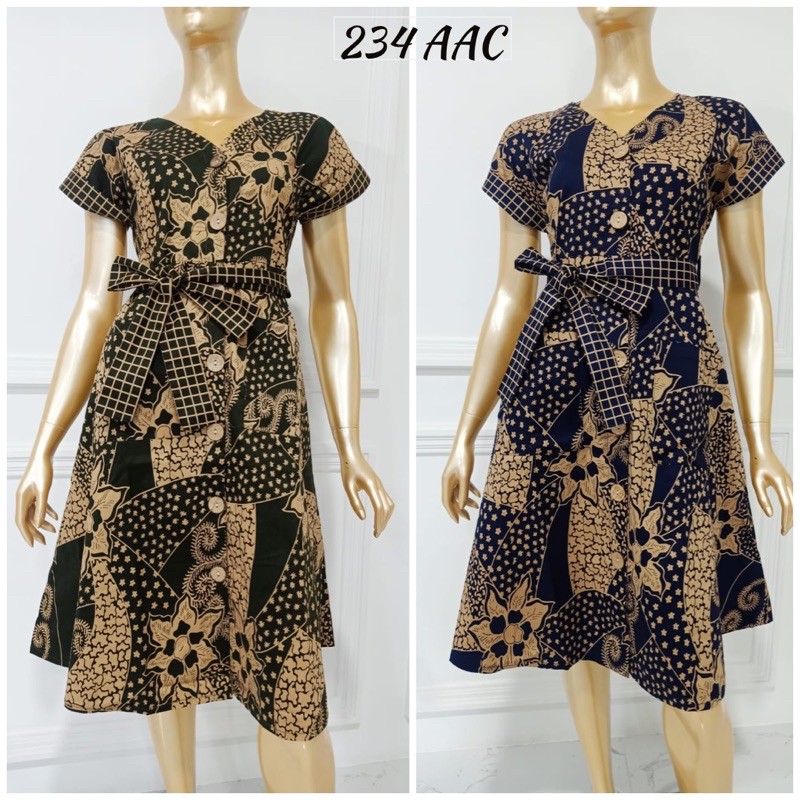 Dress Batik Wanita 234 Series / Dress Batik terbaru / dress batik kerah V / Baju Lebaran