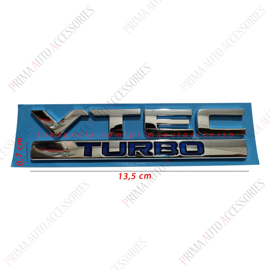 Emblem Mobil VTEC Turbo Warna Chrome 13,5 cm