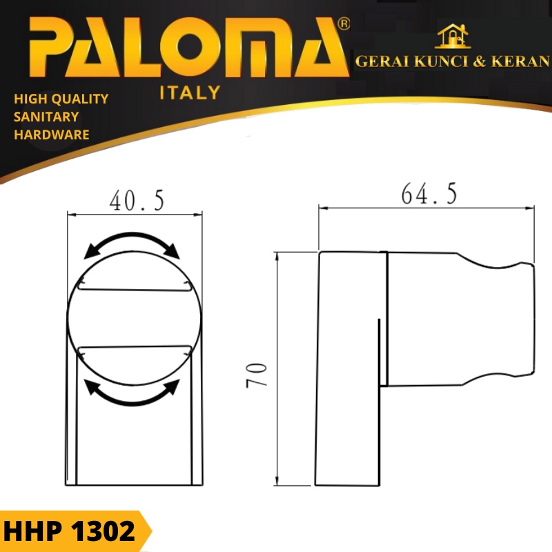 PALOMA  HOSE HOLDER SHOWER PENYANGGA KEPALA SHOWER GANTUNGAN SHOWER HHP 1302 ABS CHROME