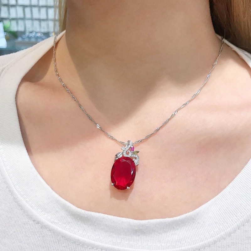 Fancyqube Kalung Liontin Cubic Zirconia Bentuk Oval Gaya Eropa Amerika Untuk Wanita