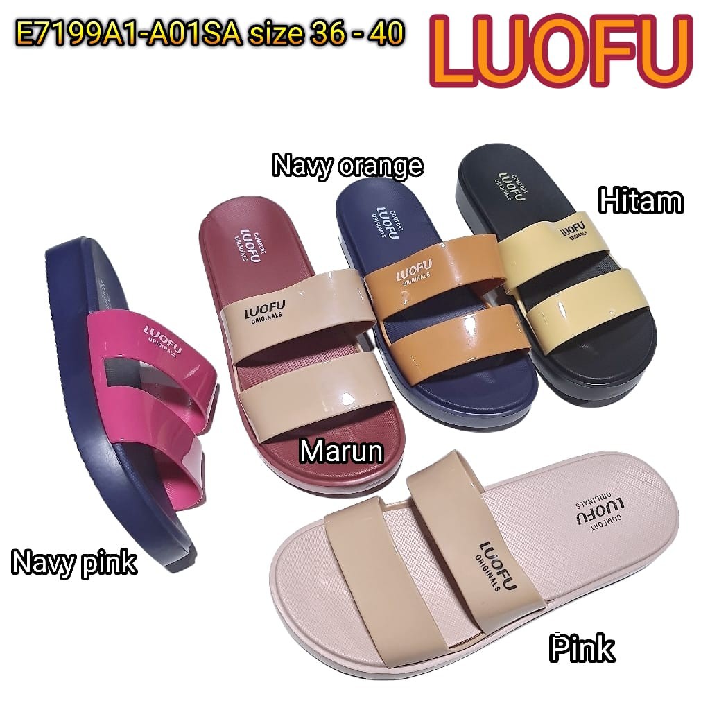 jelly sandal wanita slop ban 2 luofu karet import sendal cewek E7199A1-A01SA