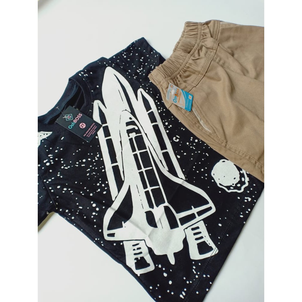 COD BAJU STELAN ANAK LAKI LAKI GAMBAR ROKET HITAM DAN CINO PENDEK USIA 1-6 TAHUN-2