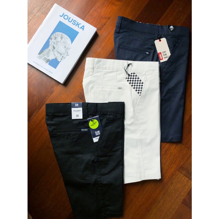 Celana Chino Pendek Polos Pria Hitam Putih Navy Slimfit
