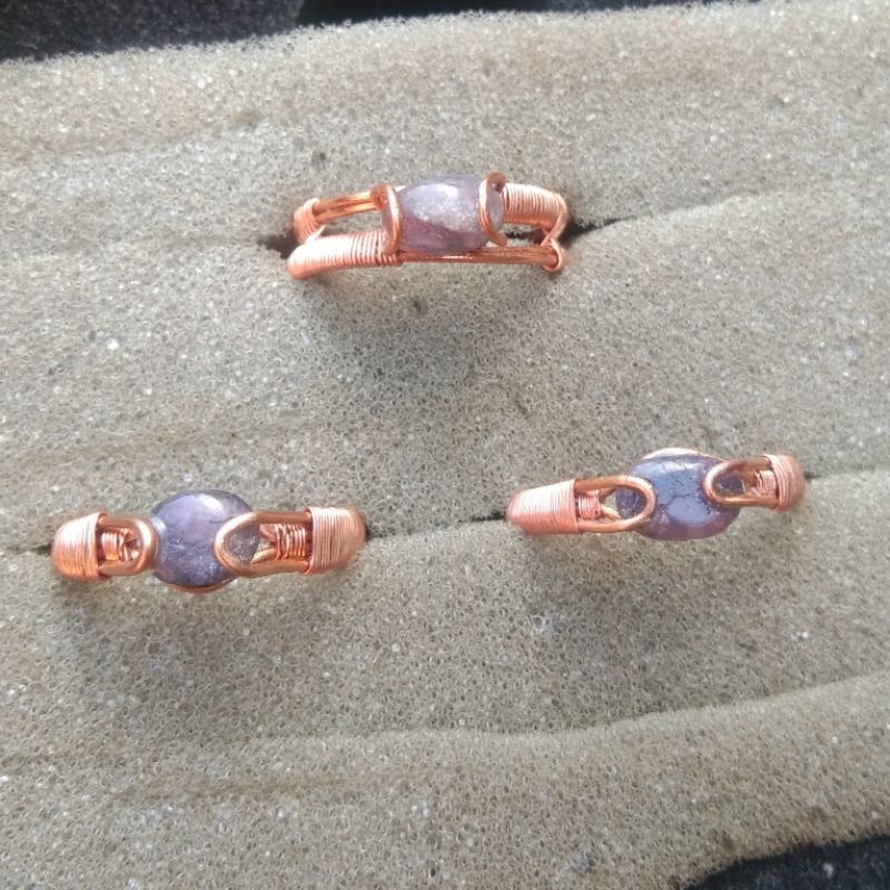 Batu Natural Bicolor Pink Purple Tourmaline Cincin Tembaga Handmade