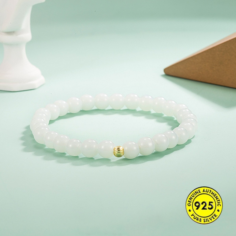 Gelang Tangan Manik-Manik Batu Jade Putih 18K Untuk Wanita