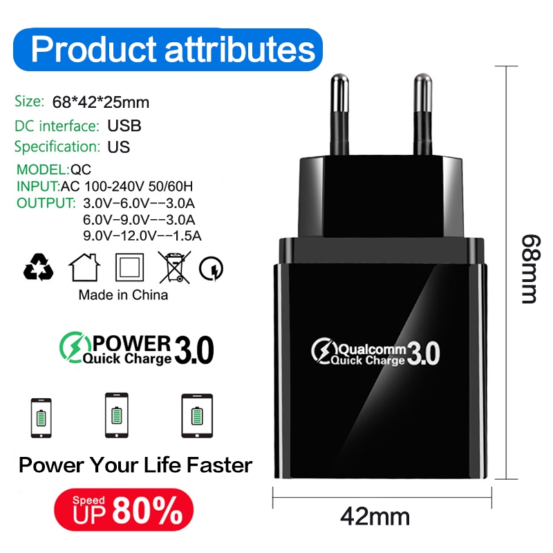 Universal 4 Port USB 30W Adapter Charger Dinding Quick Charge For Iphone Android Type-c