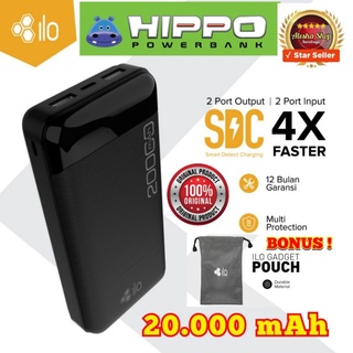 [GARANSI] HIPPO ILO POWERBANK 20000 mAh, Free Pouch, Fast Max 2.4A Smart Detect Charging Multi Protection