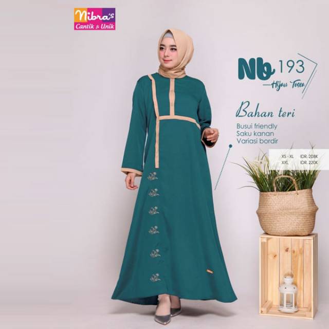 Gamis Nibras Variasi bordir nb 193 Tosca navy coklat susu