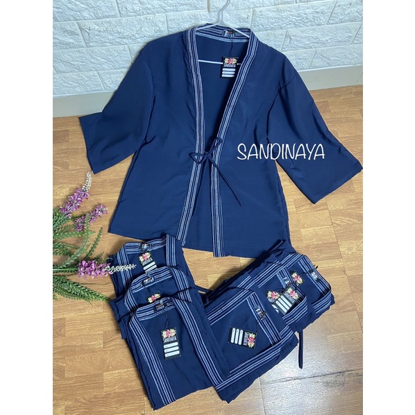 Outer Kardigan tenun navy blue Sandinaya rompi tenun biru dongker lurik