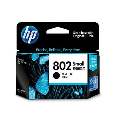 cartridge ink hp 802 black small for printer deskjet 1000 1010 1050 1500 2000 2050 3050 1p ch561zz - tinta hitam