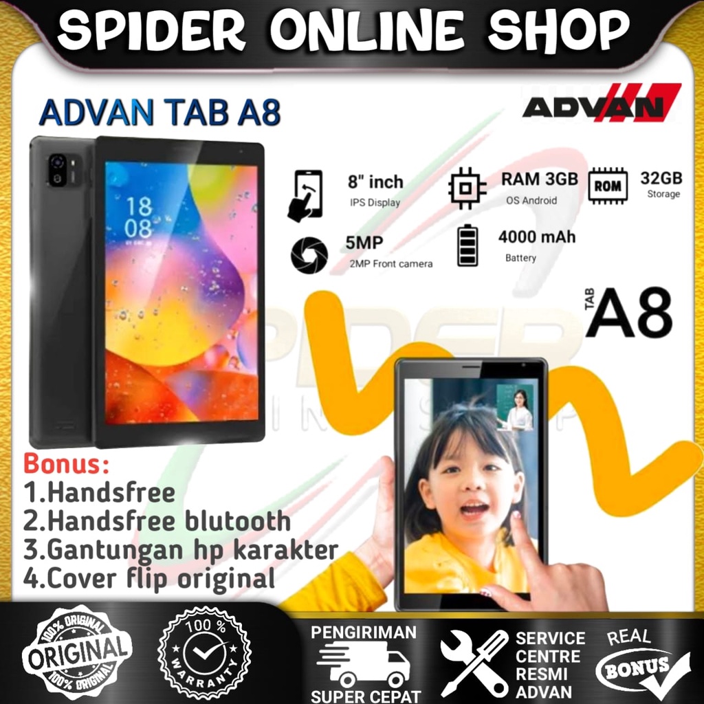 ADVAN TAB A8 3/32 | TABLET ADVAN | RAM 3GB ROM 32GB GARANSI RESMI ADVAN
