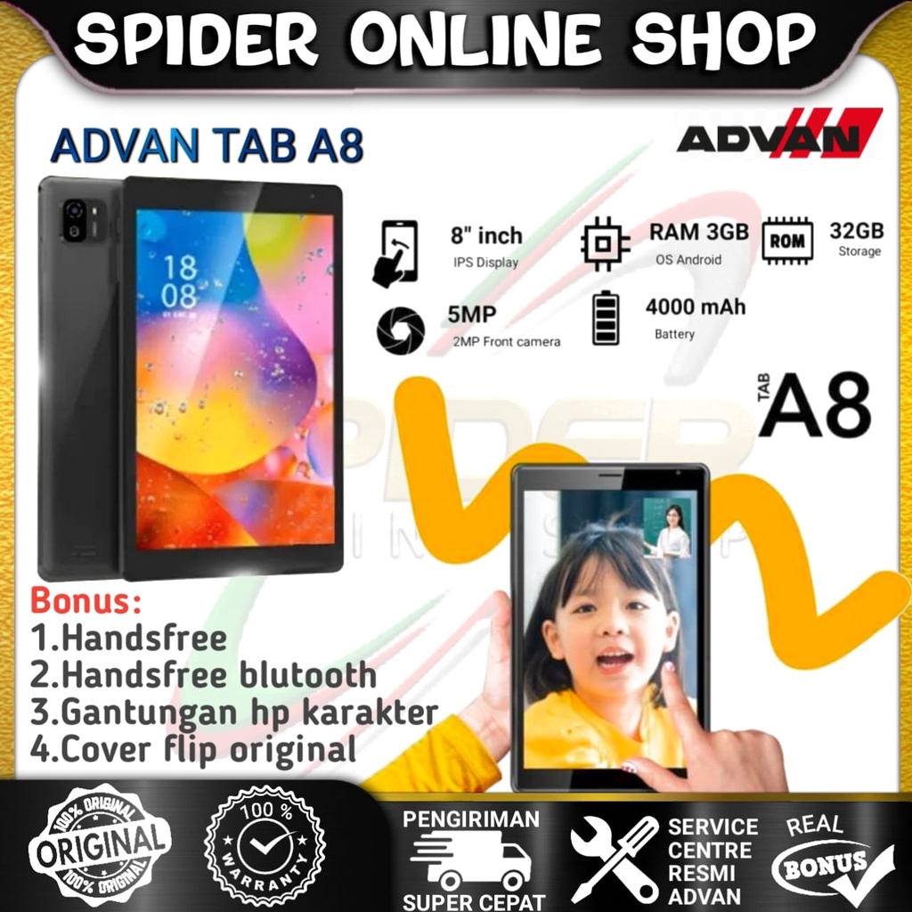 ADVAN TAB A8 3/32 | TABLET ADVAN | RAM 3GB ROM 32GB GARANSI RESMI ADVAN