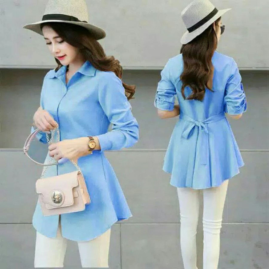 Hem Hybie Baju Atasan Kemeja Blouse Wanita Kerja Kantor Casual Hangout Trendy Kekinian Model Terbaru