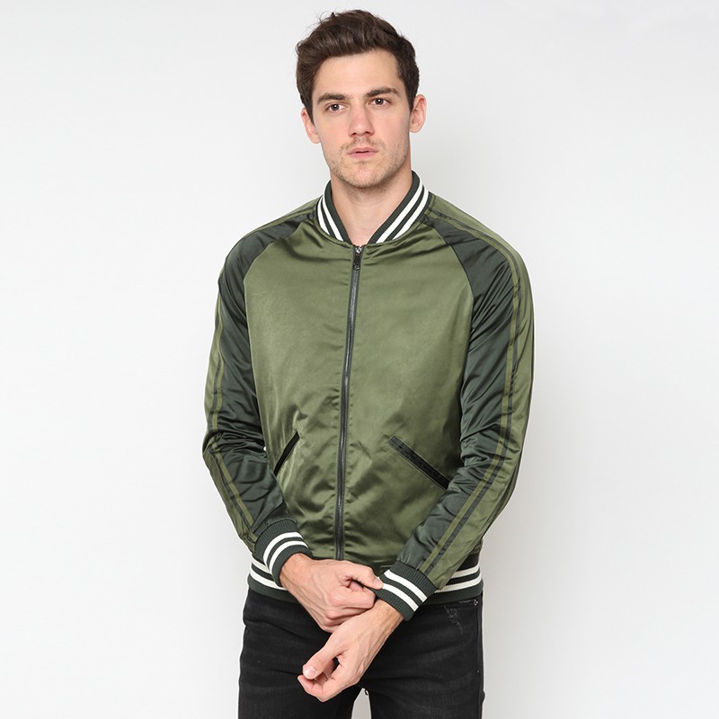 Minarno Satin Varsity Jacket - Green