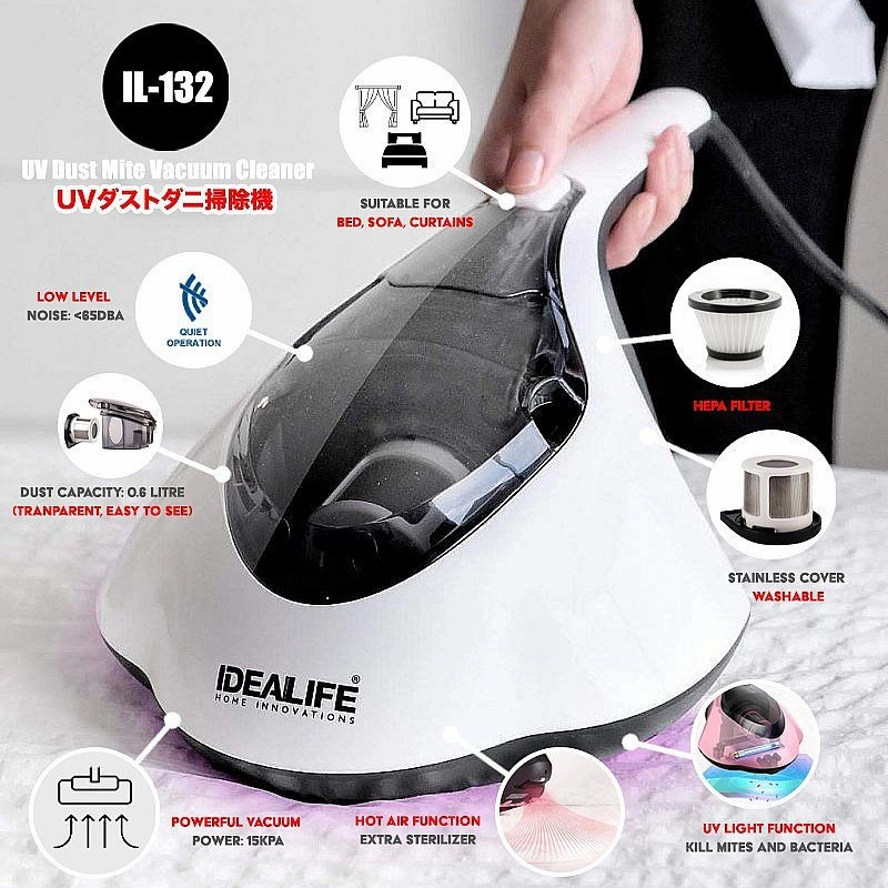 IDEALIFE Vacuum Cleaner Pembasmi Tungau dan Bakteri dengan Lampu UV Anti Bakteri  IL-132