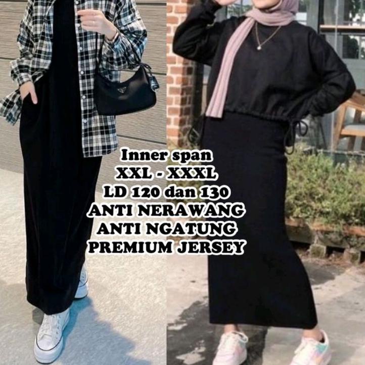 Paling Disukai.. Inner Span Jumbo Dress Tanpa Lengan XXL Jersey Jumbo Ld 120-130 Gamis Span