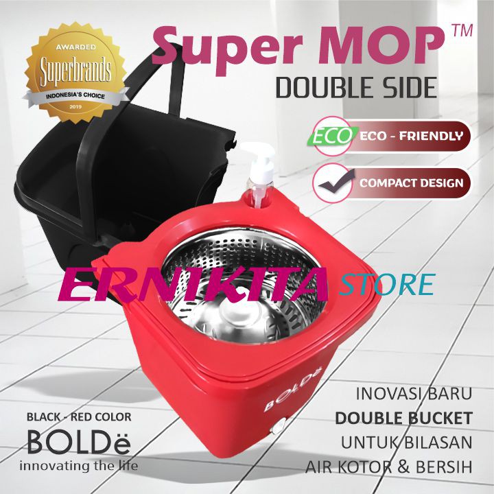 BOLDe DOUBLE SIDE - Supermop Alat Pel Modern Ember Terpisah Bisa Dilepas