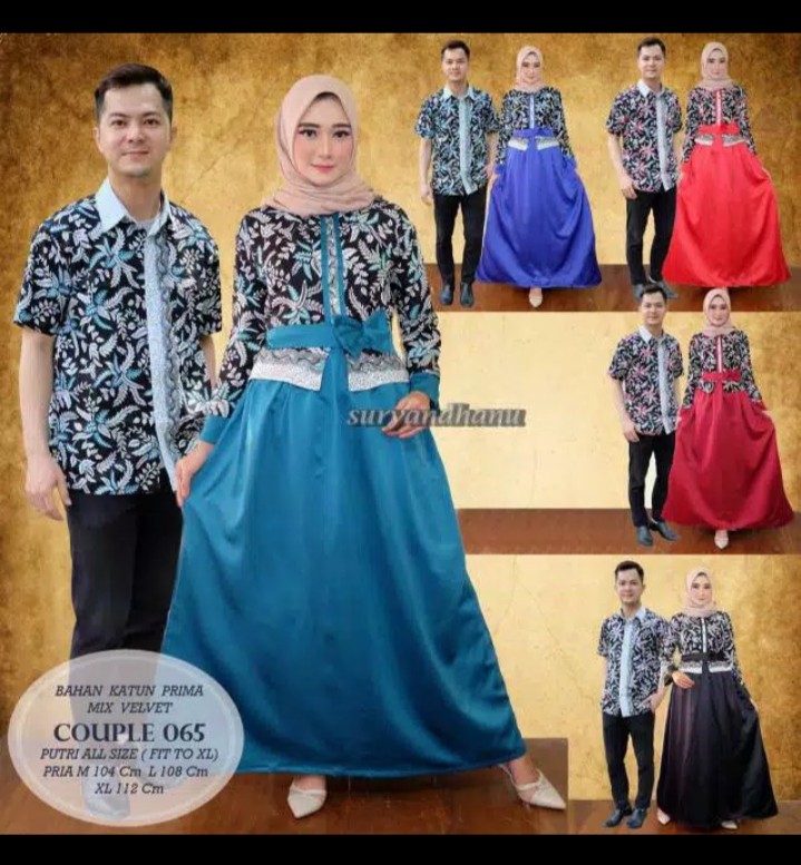 Sarimbit Gamis Couple Longdress Pesta Couple 065 Maura Couple - Sania Ruffle Batik Couple Ori Ndoro